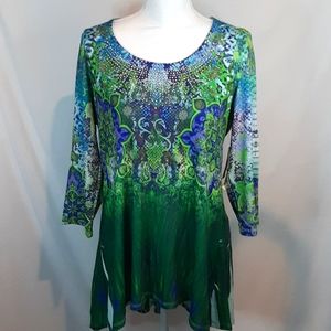 NWT One World green & purple embellished tunic